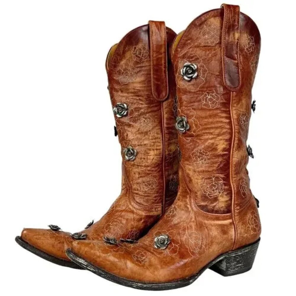 Old Gringo Boots Womens Size 7 Akita Snip Toe Brown Leather Embroidered
